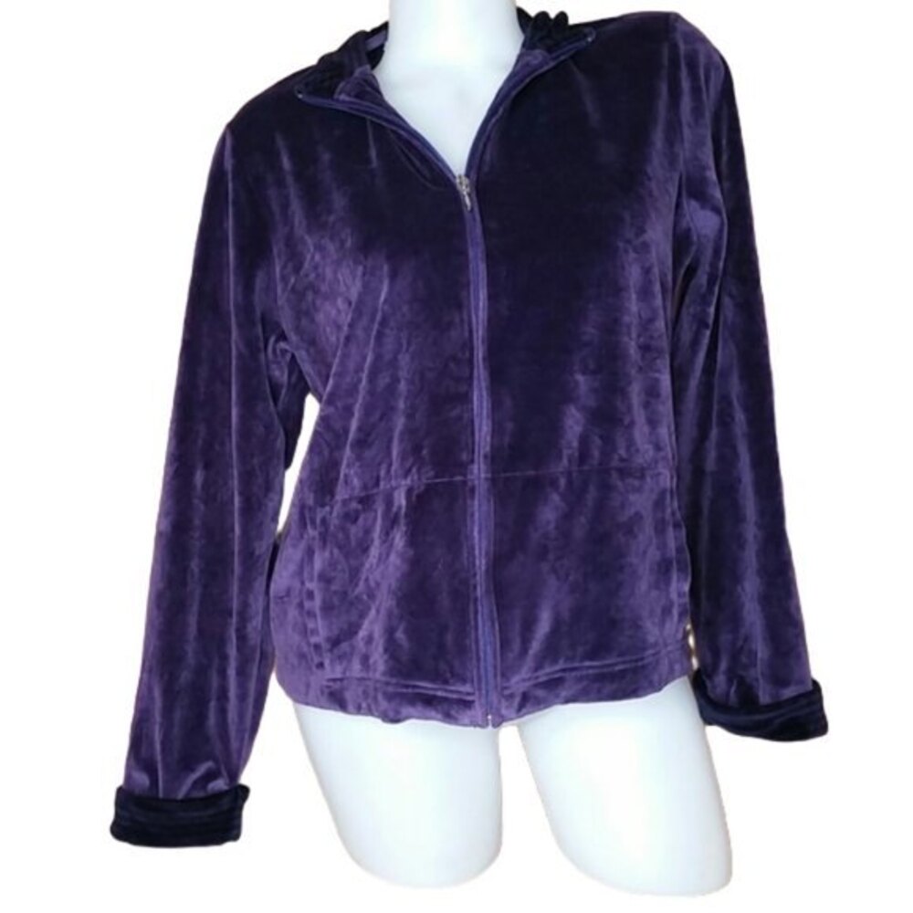 90's Y2K Charter Club Purple Velour Zip Front Jacket Womens Size P/L